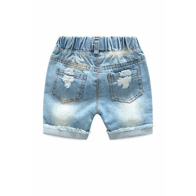 Distressed blue jean shorts
